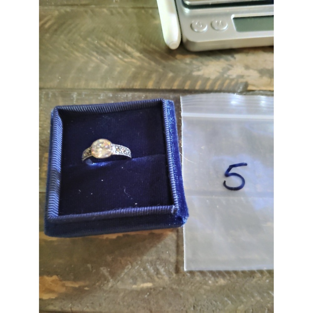 Vintage Style 925 Sterling Silver Round CZ Marcasite Solitaire Ring Size 6